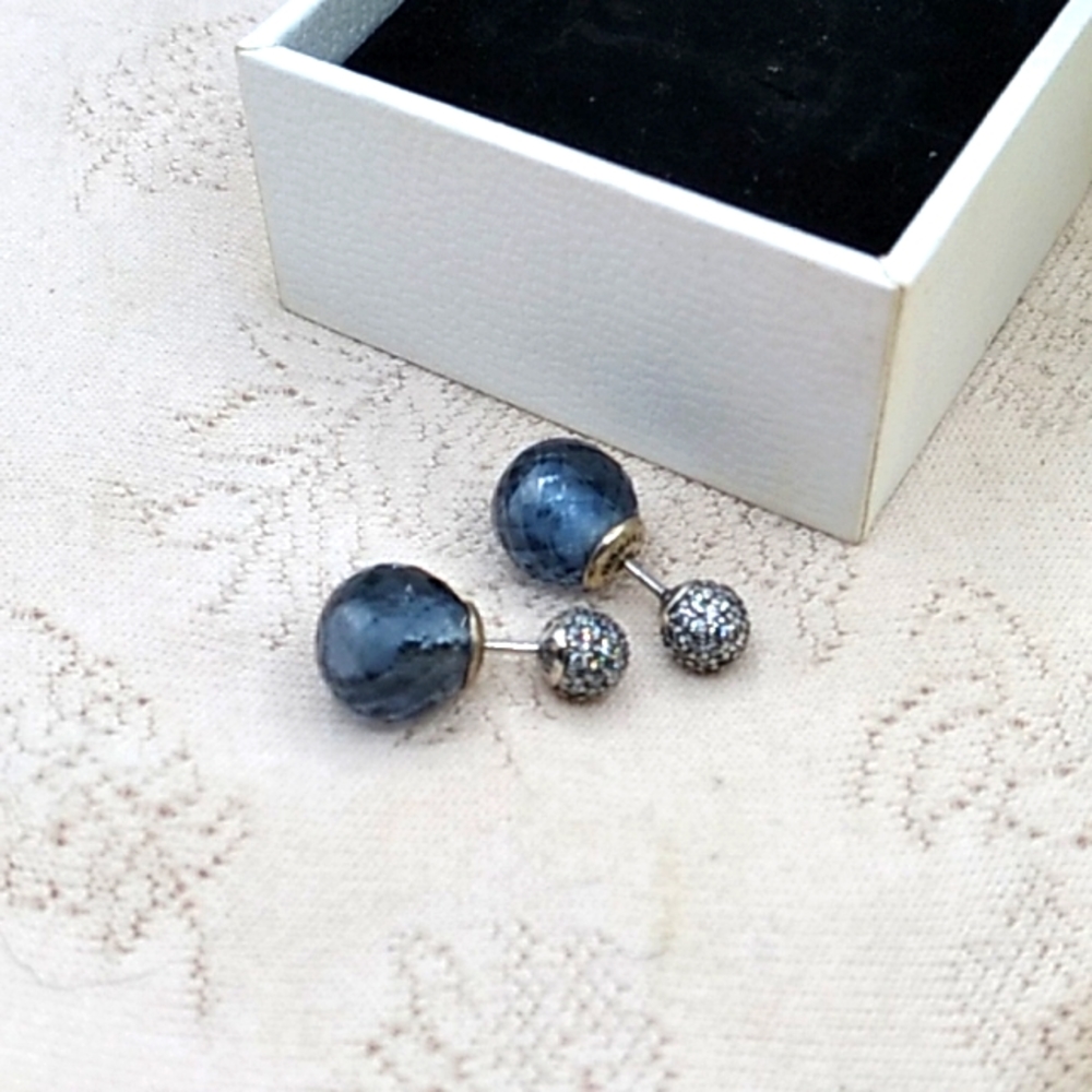 Pandora Midnight Blue Shimmering Drops Stud Earrings - Picture 2 of 9